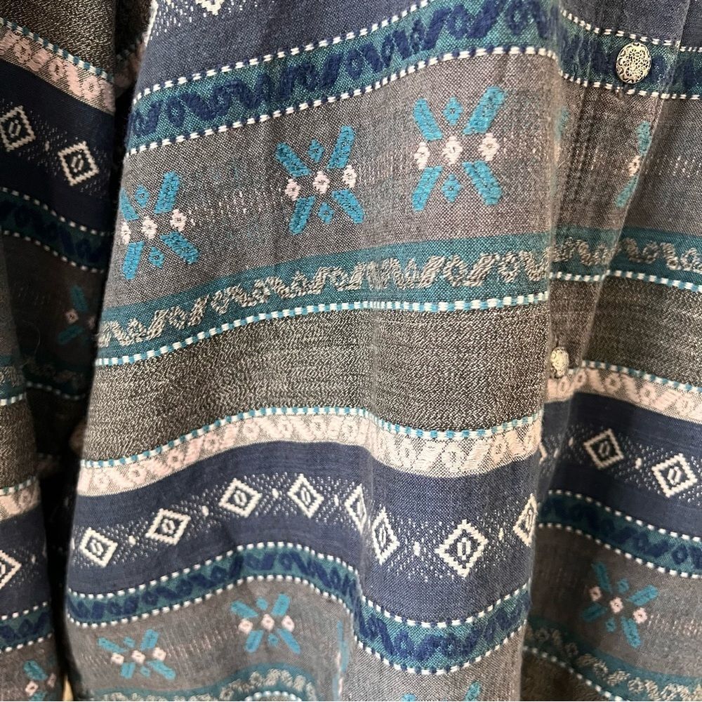 Vintage Embroidered Patterned Button Down Cotton … - image 4